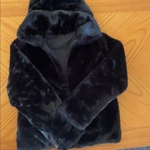 Black faux fur girls reversible jacket